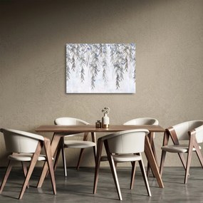 Sklenený obraz - Vŕbové vetvičky s motýľmi (70x50 cm)
