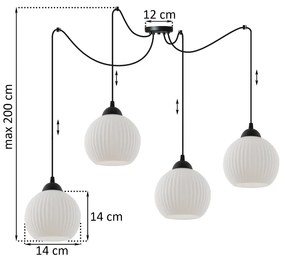 Závesné svietidlo Riffle Round Spider, 4x biele sklenené tienidlo, b