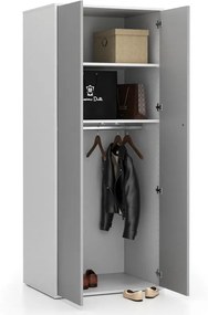 Kancelárska šatníková skriňa LAYERS, šatníková tyč, 800 x 600 x 1905 mm, biela / sivá