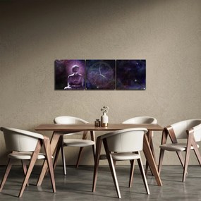 Obraz - Budha s kvetmi života (s hodinami) (90x30 cm)