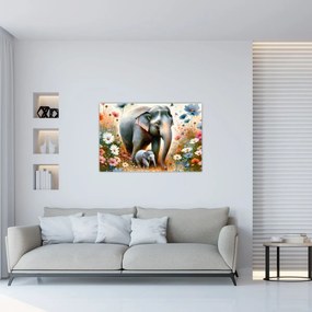 Obraz - Slonia mama, akvarel (90x60 cm)