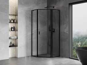 Mexen Mist L, päťuholníkový sprchový kút s krídlovými dverami, 90 x 90 cm, 8mm číre sklo, čierny profil, 8A8L-090-090-70-70-P