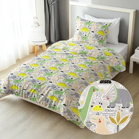Biante Detské bavlnené posteľné obliečky Sandra SA-564 Dinosaury a brontosaury na sivom Predĺžené 140x220 a 70x90 cm