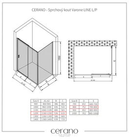 CERANO - Sprchovací kút Varone LINE L/P - čierna matná, transparentné sklo - 120x80 cm - posuvný, CER-CER-DY505B-90108