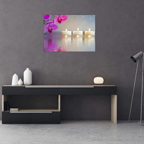 Sklenený obraz sviečok na vode (70x50 cm)