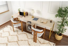 Písací stôl Twin Study Desk - Travertine, Gold