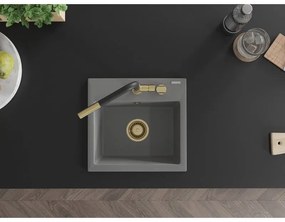 Mexen Milo, 1-komorový granitový drez 435x410x171 mm a drezová batéria Flora, šedá, 6505-71-670401-57-G