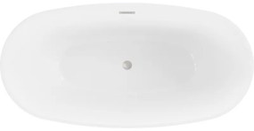 Mexen Eris, voľne stojaca vaňa 155 x 80 cm, biela, brúsená oceľ prepad, 53441558000-97