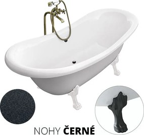 Besco Voľne stojaca vaňa zo sanitárneho kompozitu Amelia Glam G 190x77 s prepadom BESCO-Typ výpuste: Click-Clack s prepadom, čierna matná, BESCO-Nôžk…
