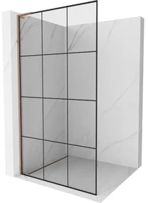 Mexen Kioto L, sprchová zástena Walk-In 120 x 200 cm, 8mm číre sklo čierny vzor, ružové zlato profil, 800-120-103-60-77