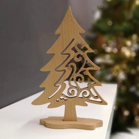 AMADEA Drevený 3D strom ihličnan s prierezom a trblietkami - mix farieb 21 cm