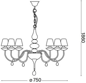 Ideal Lux - Luster na reťazi BLANCHE 6xE14/4W/230V pr. 75 cm čierna