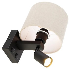 Nástenná lampa čierna s lampou na čítanie a tienidlom 18 cm svetlohnedá - Brescia