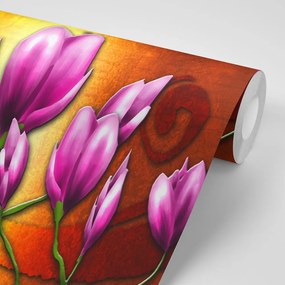 Samolepiaca tapeta fialkové kvety v etno štýle - 150x100