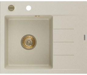 Mexen Ben, 1-komorový granitový drez 600x500x190 mm, ľavý + zlatý sifón, béžová, 6522605000-69-G