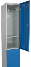 Šatníková skrinka S1 s úložnými boxmi, 2 boxy, 1850 x 300 x 500 mm, demont, otočný zámok, tmavosivé dvere