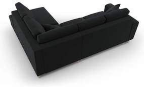 Čierna zamatová rozkladacia/s úložným priestorom rohová pohovka (pravý roh/do L) Kyoto – Cosmopolitan Design