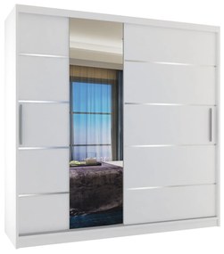 Šatníková skriňa 200 cm Belini biely mat s posunými dverami zrkadlom a zásuvkami  MBP SZP5/1/W/W/0/KLAL