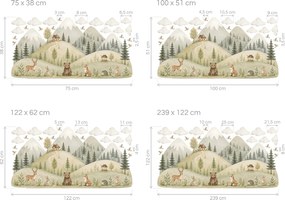 Kopčeky a zvieratká z lesa nálepky na stenu pre deti arch 75 x 38 cm