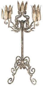Šedo-béžový vintage kovový svietnik s patinou - Ø 29*64 cm