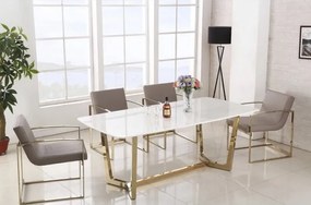 JEDÁLENSKÝ STÔL LOVRE BIELY MRAMOR + ZLATÝ 160 x 90 cm
