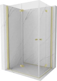 Mexen Mist-F Duo, skladací sprchový kút 75 x 70 cm, číre sklo, zlatý matný profil, 8A6-075L-070P-55-00
