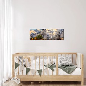 Obraz - Calle Gran Vía, Madrid, Španielsko (s hodinami) (90x30 cm)