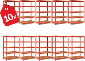 Akcia 10x Regál 180x90x40 cm lakovaný 5-policový, nosnosť 875 kg - červený
