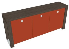Nízka skriňa Verno+ S 200 x 46 x 90 cm, sklenené dvere, dub antracit / oranžová