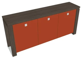 Nízka skriňa Verno+ S 200 x 46 x 90 cm, sklenené dvere, dub antracit / oranžová