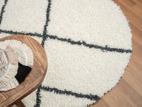 My Flair, Kusový koberec My Shaggy Raute creme kruh, 150x150 (priemer) kruh, čiernobiela, chodba / predsieň