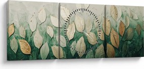 Obraz - Zlato-zelené listy (s hodinami) (90x30 cm)