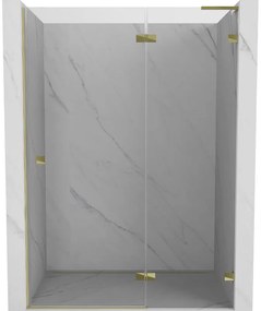 Mexen, Mexen Lunar L sklápacie pravé sprchové dvere 135 cm, transparentné, zlaté - 834L-135-000-50-00-P