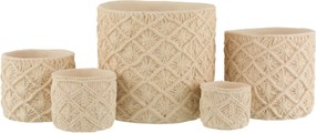 Béžový cementový kvetináč s drhaným vzorom Ibiza Macrame - Ø11*10 cm