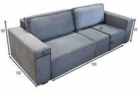 Rozkladacia trojmiestna pohovka s úložným priestorom RONDA sivá