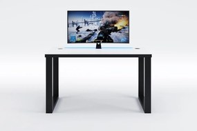 PC stôl Seman 135 cm s kovovými nohami a LED pásikom - biela / čierna