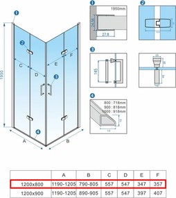 BPS-koupelny Obdĺžnikový sprchový kút GL KZ12D 120x80 zlatá/transparent - bez vaničky