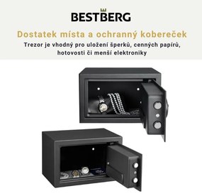 Digitálny trezor BestBerg BBSB-1C / 20 x 31 x 20 cm / čierny