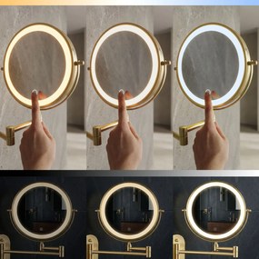 Rea Glow, kozmetické LED zrkadlo nástenné 20 cm, zlatá matná, HOM-70002