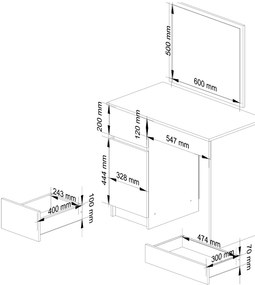Toaletný stolík Parijat (dub sonoma) (so zrkadlom) (L). Akcia -16%. Vlastná spoľahlivá doprava až k Vám domov. 1128845