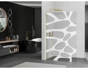 Mexen Kioto L, sprchová zástena Walk-In 120 x 200 cm, 8mm číre sklo biely vzor, zlatý lesklý profil,800-120-103-50-97