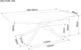 Jedálenský rozkladací stôl Vector 160/200 cm keramika čierny
