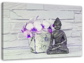 Obraz na plátně Buddha a květiny - 100x70 cm