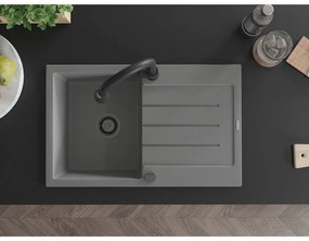 Mexen Bruno, 1-komorový granitový drez 795x495x200 mm a drezová batéria Elia, šedá, 6513-71-670101-70-B