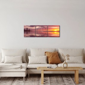 Obraz - Pláž pri západe slnka (s hodinami) (90x30 cm)