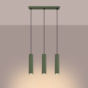 Závesné svietidlo Karbon, 3x olivovo zelené kovové tienidlo