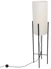 Dizajnová stojaca lampa čierna ľanová tienidlo sivá - Rich