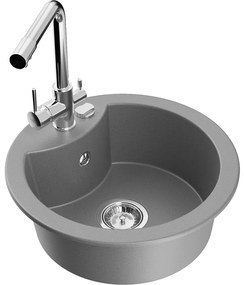 Mexen Diego, 1-komorový granitový drez 488x488x167 mm, chrómová batéria Duero, šedá, 6512-71-671600-00