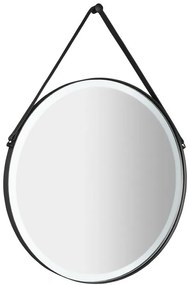 Sapho Sapho, ORBITER guľaté zrkadlo s LED osvetlením, kožený popruh, ø 70cm, čierna matná, ORL070