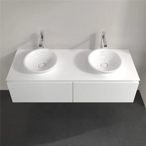 VILLEROY &amp; BOCH Legato závesná skrinka pod dve umývadlá na dosku, 2 zásuvky, 1400 x 500 x 380 mm, Glossy White, B59100DH